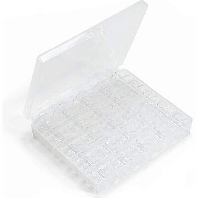 Cheerhom Set med 25 burkar för symaskin, universella plastspolar för symaskin med förvaringslåda (transparent) Cheerhom Set med 25 burkar för symaskin, universella plastspolar för symaskin med förvaringslåda (transparent)