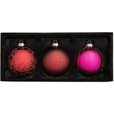 WeRChristmas glaskulor, röd/lila, 3-delad WeRChristmas glaskulor, röd/lila, 3-delad
