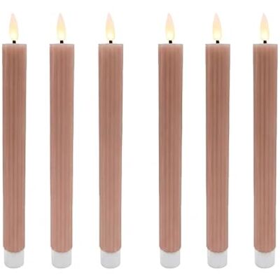 Relaxdays LED avsmalnande ljus, flimrande låga, äkta vax, räfflad, flamlös, set med 6, 25 x 2 cm, skymningsrosa Relaxdays LED avsmalnande ljus, flimrande låga, äkta vax, räfflad, flamlös, set med 6, 25 x 2 cm, skymningsrosa