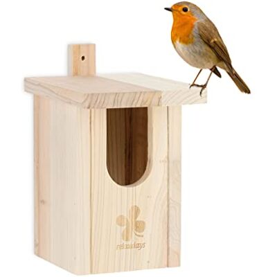 Relaxdays Nestbox, halvgrottbröd, naturligt trä, influenglingshål H x B 95 x 55 mm, fågelhus för upphängning, natur Relaxdays Nestbox, halvgrottbröd, naturligt trä, influenglingshål H x B 95 x 55 mm, fågelhus för upphängning, natur