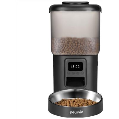 Peluvio Crispy Automatisk Foderautomat 4,5 L för Hund – Timer: 4 Måltider per Dag, 10 Portioner, Batteribackup, 2 Fuktabsorberare, Rostfri Skål, LCD-Skärm med Knappar, 2,5 m USB-C med Tuggskydd, Svart Peluvio Crispy Automatisk Foderautomat 4,5 L för Hund – Timer: 4 Måltider per Dag, 10 Portioner, Batteribackup, 2 Fuktabsorberare, Rostfri Skål, LCD-Skärm med Knappar, 2,5 m USB-C med Tuggskydd, Svart
