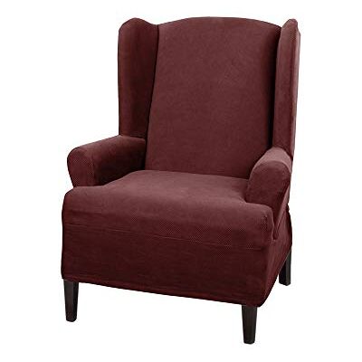 Zenna Home MAYTEX Pixel ultramjuk stretch bakarm möbelöverdrag vinrött överdrag, 1-del vingstol Zenna Home MAYTEX Pixel ultramjuk stretch bakarm möbelöverdrag vinrött överdrag, 1-del vingstol