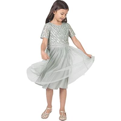 Maya Deluxe Midi-klänning för flickor för bröllop med paljettutsmyckning kortärmad bal födelsedagsfest brudtärna, Grön lilja, 5-6 År Maya Deluxe Midi-klänning för flickor för bröllop med paljettutsmyckning kortärmad bal födelsedagsfest brudtärna, Grön lilja, 5-6 År