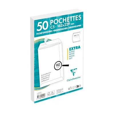 Clairefontaine 804250C – förpackning med 50 fraktpåsar vit C5-162 x 229 mm, självhäftande, 90 g, 1-pack Clairefontaine 804250C – förpackning med 50 fraktpåsar vit C5-162 x 229 mm, självhäftande, 90 g, 1-pack