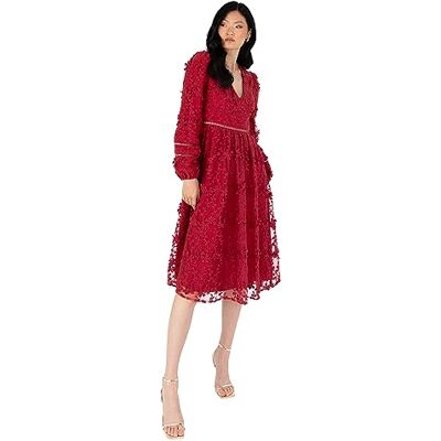 Maya Deluxe midi-klänning dam blommig broderad spets långärmad V-ringad för bröllop gäst brudtärna bal tillfälle balklänning, 14, vin, vin, 40 SE Maya Deluxe midi-klänning dam blommig broderad spets långärmad V-ringad för bröllop gäst brudtärna bal tillfälle balklänning, 14, vin, vin, 40 SE