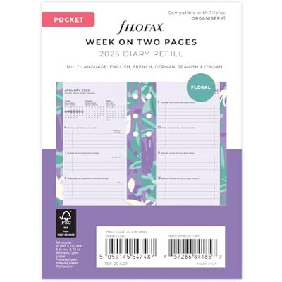 Filofax Ficka illustrerad blommig vecka på 2 sidor dagbok och fyllning 2025 Filofax Ficka illustrerad blommig vecka på 2 sidor dagbok och fyllning 2025