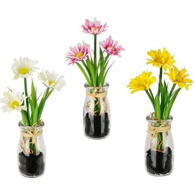 Flair Flower konstgjorda mini prästkragar i glas arrangemang tusensköna dekoration dekorativa blommor växter konstgjord blomma vårdekoration oäkta blommor vår påsk dekoration bordsdekoration set om 3, Flair Flower konstgjorda mini prästkragar i glas arrangemang tusensköna dekoration dekorativa blommor växter konstgjord blomma vårdekoration oäkta blommor vår påsk dekoration bordsdekoration set om 3,