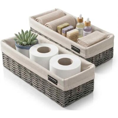 Brookstone BKH1545 gewebter Korb, Organisation und Aufbewahrungsbehälter, über der Toilettenpapier-Reserve, geeignet für jeden Einrichtungsstil, 2 Stück Vintage-Grau, 2 Stück Brookstone BKH1545 gewebter Korb, Organisation und Aufbewahrungsbehälter, über der Toilettenpapier-Reserve, geeignet für jeden Einrichtungsstil, 2 Stück Vintage-Grau, 2 Stück