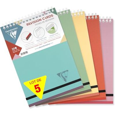 Clairefontaine 327016Cpack Linicolor Revision Cards bloc reliure intégrale 14,8x21cm de 50 fiches détachables ligné papier 240g assortiment ESSENCE PAQ DE 5 Clairefontaine 327016Cpack Linicolor Revision Cards bloc reliure intégrale 14,8x21cm de 50 fiches détachables ligné papier 240g assortiment ESSENCE PAQ DE 5