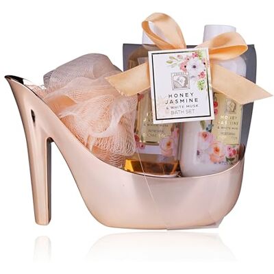 accentra badset HONEY JASMINE för kvinnor, presentset med 160 ml duschgel och 160 ml kroppslotion, rosa glänsande plastsko, honung jasmin och vit musk doft, presentidé födelsedag accentra badset HONEY JASMINE för kvinnor, presentset med 160 ml duschgel och 160 ml kroppslotion, rosa glänsande plastsko, honung jasmin och vit musk doft, presentidé födelsedag