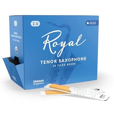 D'Addario trävindar – kungliga tenorsaxofonrör rör – tenorsaxblad med stark rygg – tenorsaxofonrör – utmärkt för klassisk eller jazz – styrka 2,0, 25-pack D'Addario trävindar – kungliga tenorsaxofonrör rör – tenorsaxblad med stark rygg – tenorsaxofonrör – utmärkt för klassisk eller jazz – styrka 2,0, 25-pack