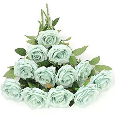 LVEFIT Konstgjord ros blomma salvia gröna blommor salvia gröna rosor silkesblommor 12 st med lång stjälk silkesrosor bukett för bröllop möhippa del heminredning LVEFIT Konstgjord ros blomma salvia gröna blommor salvia gröna rosor silkesblommor 12 st med lång stjälk silkesrosor bukett för bröllop möhippa del heminredning
