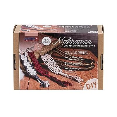 Glorex 5100902-Makramé-set, 3 st Boho-stil självbyggda berlocker, vit, unik, 5100902 Glorex 5100902-Makramé-set, 3 st Boho-stil självbyggda berlocker, vit, unik, 5100902