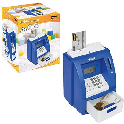 Idena 50060 – Digital pengabox för barn med ljud, sedelautomat i blått och vitt med liten display, mynträknare och ett PIN-skyddat kreditkort Idena 50060 – Digital pengabox för barn med ljud, sedelautomat i blått och vitt med liten display, mynträknare och ett PIN-skyddat kreditkort
