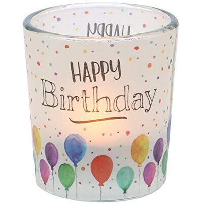 Dekohelden24 Dekorativa hjälte24 lyktglas med motiv på en transparent banderoll, inkl. 1 värmeljus, H/Ø: 6,5 x 6 cm, motiv: Happy Birthday. Dekohelden24 Dekorativa hjälte24 lyktglas med motiv på en transparent banderoll, inkl. 1 värmeljus, H/Ø: 6,5 x 6 cm, motiv: Happy Birthday.