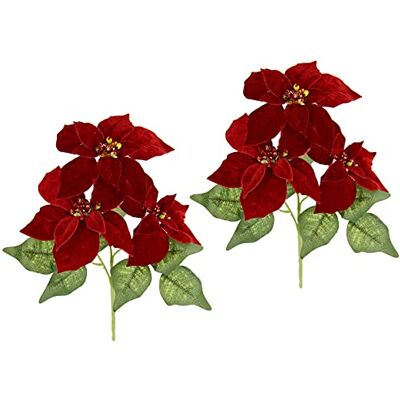 Flair Flower Konstgjord Poinsettia blomma i sammet med 3 blommor konstgjord blomma julstjärna jul enkel blomma gren juldekoration julblomma julbukett gåva dekoration adventsstjärna kristna Flair Flower Konstgjord Poinsettia blomma i sammet med 3 blommor konstgjord blomma julstjärna jul enkel blomma gren juldekoration julblomma julbukett gåva dekoration adventsstjärna kristna