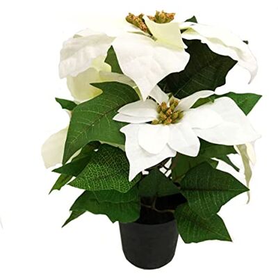 GreenBrokers Konstgjord vit julstjärna julblomma växt i kruka 36 cm (14 tum) GreenBrokers Konstgjord vit julstjärna julblomma växt i kruka 36 cm (14 tum)