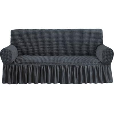 NICEEC Soffskydd mörkgrå sofföverdrag 1 del lättanpassat sofföverdrag universellt högt stretch hållbart möbelskydd med kjol lantlig stil (3-sits mörkgrå) NICEEC Soffskydd mörkgrå sofföverdrag 1 del lättanpassat sofföverdrag universellt högt stretch hållbart möbelskydd med kjol lantlig stil (3-sits mörkgrå)