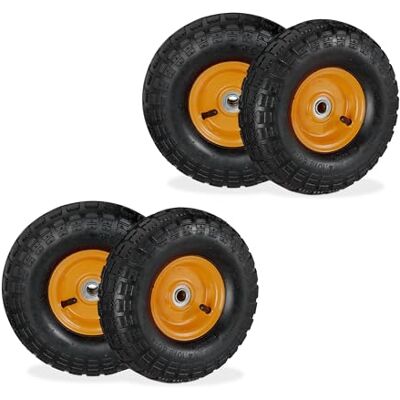 Relaxdays 3.50-4 skottkärrhjul, set med 4 luftkammargummi, stålfälg, lagerhjul, svart orange Relaxdays 3.50-4 skottkärrhjul, set med 4 luftkammargummi, stålfälg, lagerhjul, svart orange