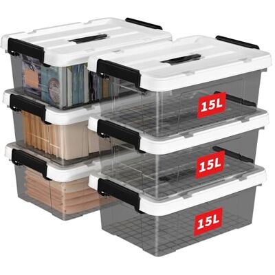 Cetomo Storage Bins on Handle, Storage Box, Plastic Tote, Organizing Container with Durable Lid and Click Lock, Stackable, Nestable, Polypropylene(PP), BPA Free, 15L-6 Pack, Clear Black Cetomo Storage Bins on Handle, Storage Box, Plastic Tote, Organizing Container with Durable Lid and Click Lock, Stackable, Nestable, Polypropylene(PP), BPA Free, 15L-6 Pack, Clear Black