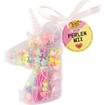 folia 32021 – Pärlmix UNICORN, 170 stycken i olika former och färger, 2 m gummiband för gängning och förvaringslåda folia 32021 – Pärlmix UNICORN, 170 stycken i olika former och färger, 2 m gummiband för gängning och förvaringslåda