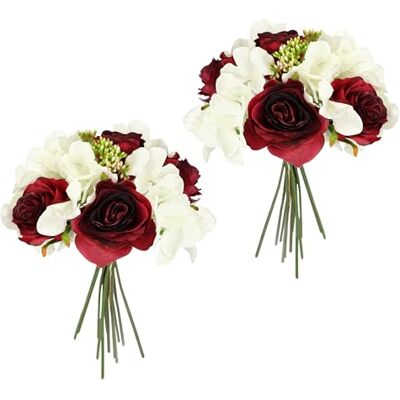 Flair Flower konstgjord rosbukett med hortensior rosor bukett konstgjord bukett bukett silkesblommor blombukett bukett hortensia-bukett konstgjorda blommor bröllop, vinröd/vit Flair Flower konstgjord rosbukett med hortensior rosor bukett konstgjord bukett bukett silkesblommor blombukett bukett hortensia-bukett konstgjorda blommor bröllop, vinröd/vit