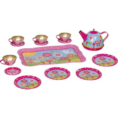goki 51441 – Teservis funky blommor av plåt för barn – 14-delad lekservis med bricka, tekanna, koppar och tefat i färgglad design goki 51441 – Teservis funky blommor av plåt för barn – 14-delad lekservis med bricka, tekanna, koppar och tefat i färgglad design