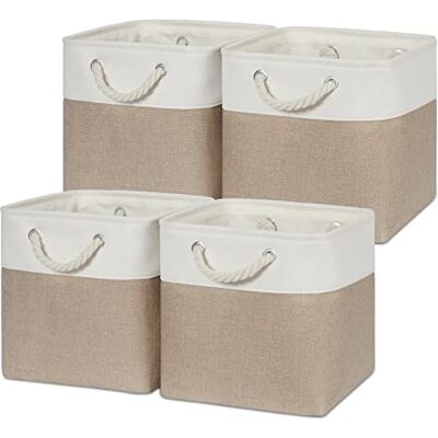 Temary Cube förvaringsfack 11 x 11 tygförvaringskorgar 4-pack förvaringskorgar för gåva tomma, kuborganiseringskorgar för förvaring av leksak (vit och kaki) Temary Cube förvaringsfack 11 x 11 tygförvaringskorgar 4-pack förvaringskorgar för gåva tomma, kuborganiseringskorgar för förvaring av leksak (vit och kaki)