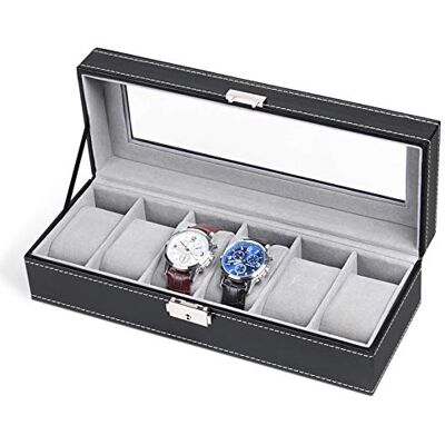 NEX 6 fack klockbox organiserare för män alla hjärtans dag gåva svart display klocka förvaringsfodral NEX 6 fack klockbox organiserare för män alla hjärtans dag gåva svart display klocka förvaringsfodral