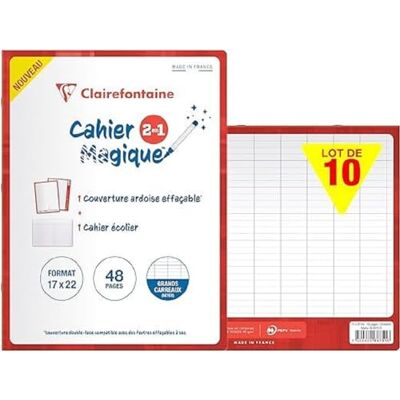 Clairefontaine 66751Cpack En uppsättning med 10 häftade magiska anteckningsböcker 17 x 22 cm 48 sidor stora plattor vitt papper 90 g dubbelsidigt torrt raderbara skifferomslag Clairefontaine 66751Cpack En uppsättning med 10 häftade magiska anteckningsböcker 17 x 22 cm 48 sidor stora plattor vitt papper 90 g dubbelsidigt torrt raderbara skifferomslag