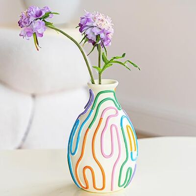 COTYNI Färgade linjer blomvas för modern heminredning, söt vas för dekor, unik liten vas för bordsuppsatser, modern vas för unikt hem/vardagsrum/kontor accent (1-pack) COTYNI Färgade linjer blomvas för modern heminredning, söt vas för dekor, unik liten vas för bordsuppsatser, modern vas för unikt hem/vardagsrum/kontor accent (1-pack)