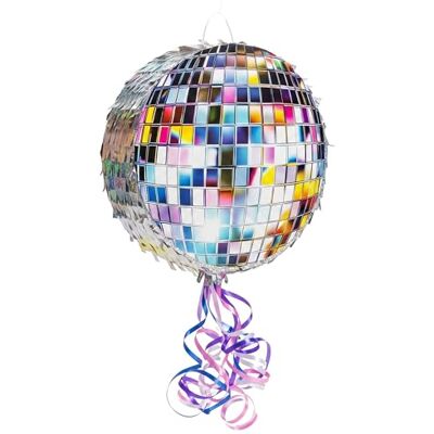Relaxdays Pinata Diskokula, med stav & mask, festpinata barn, födelsedagspinata, för fyllning, D x D: 30 x 8 cm, silver Relaxdays Pinata Diskokula, med stav & mask, festpinata barn, födelsedagspinata, för fyllning, D x D: 30 x 8 cm, silver