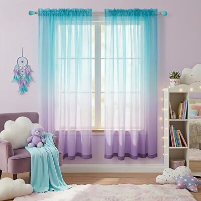 KOUFALL Regnbågsfärgade tvåfärgade linnegardiner 52x63 grön/lila KOUFALL Regnbågsfärgade tvåfärgade linnegardiner 52x63 grön/lila