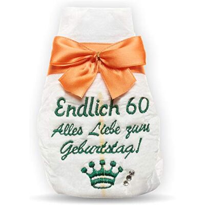 Tanjo rolig present till 60-årsdagen Födelsedag, broderad blöja, orange Tanjo rolig present till 60-årsdagen Födelsedag, broderad blöja, orange