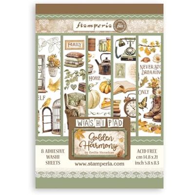 Stamperia – Washi Pad för scrapbooks, album, kort, bullet journals och more, genomskinlig och lätt att klippa, akid fri, perfekt för hobbyer, hantverk och gåvor (Golden Harmony) (A5) (8 ark) Stamperia – Washi Pad för scrapbooks, album, kort, bullet journals och more, genomskinlig och lätt att klippa, akid fri, perfekt för hobbyer, hantverk och gåvor (Golden Harmony) (A5) (8 ark)