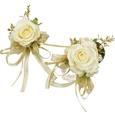 Yokoke Korsett och Boutonniere-set, handgjord konstgjord pion ros handled bröstbukett armband och brudgum Boutonniere för män bröllop bal kostym dekorationer (champagne gräddguld) Yokoke Korsett och Boutonniere-set, handgjord konstgjord pion ros handled bröstbukett armband och brudgum Boutonniere för män bröllop bal kostym dekorationer (champagne gräddguld)