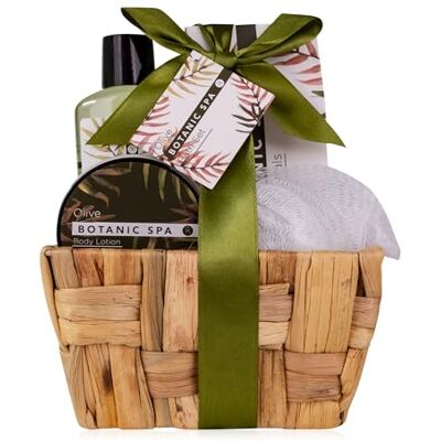 accentra badset dam OLIVE SPA i sjögräskorg 4-delat vårdset med duschgel, badsalt, bodylotion & nätsvamp wellness presentset för födelsedagar, alla hjärtans dag & jul accentra badset dam OLIVE SPA i sjögräskorg 4-delat vårdset med duschgel, badsalt, bodylotion & nätsvamp wellness presentset för födelsedagar, alla hjärtans dag & jul