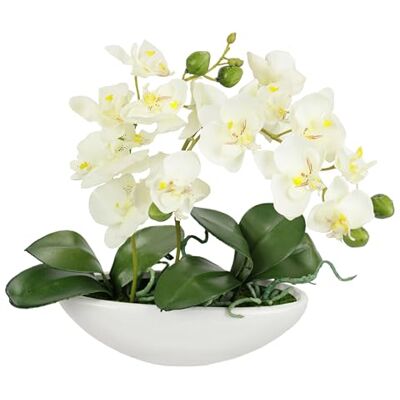 Flair Flower Konstgjord orkidé i skål 27 cm konstgjord blomma konst orkidé phalaenopsis med ytterkruka konstgjord växt bröllop dekoration fjäril phalaenopsis dekorativ blomma sidenblomma blomarrangemang, vit Flair Flower Konstgjord orkidé i skål 27 cm konstgjord blomma konst orkidé phalaenopsis med ytterkruka konstgjord växt bröllop dekoration fjäril phalaenopsis dekorativ blomma sidenblomma blomarrangemang, vit