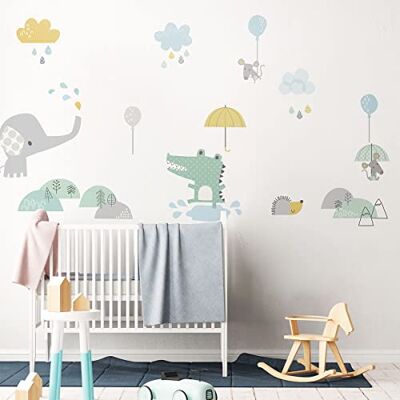 Ambiance Sticker Väggdekaler för barn – väggdekoration för barn – väggklistermärke för barn – lyckliga djur i regnet, H90 x L60 cm Ambiance Sticker Väggdekaler för barn – väggdekoration för barn – väggklistermärke för barn – lyckliga djur i regnet, H90 x L60 cm