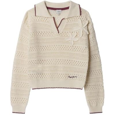 Pepe Jeans Tjejers Faith Stickat, Vit (Mousse Vit), 8 Pepe Jeans Tjejers Faith Stickat, Vit (Mousse Vit), 8