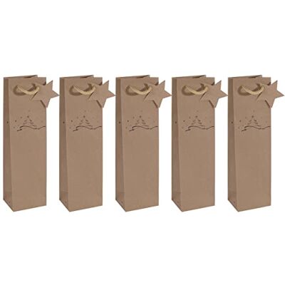 Sigel GT039/5 flaskpresentpåsar i kraftpapper, set om 5, 35 x 10 cm, brun, jul Sigel GT039/5 flaskpresentpåsar i kraftpapper, set om 5, 35 x 10 cm, brun, jul