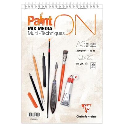 Clairefontaine 975999C Bloc Spiralé Micro-Perforé PaintON Multi-techniques A3 29,7x42 cm 250g 20 Feuilles Papier Dessin Multi-techniques au Grain Très Léger Blanc Clairefontaine 975999C Bloc Spiralé Micro-Perforé PaintON Multi-techniques A3 29,7x42 cm 250g 20 Feuilles Papier Dessin Multi-techniques au Grain Très Léger Blanc
