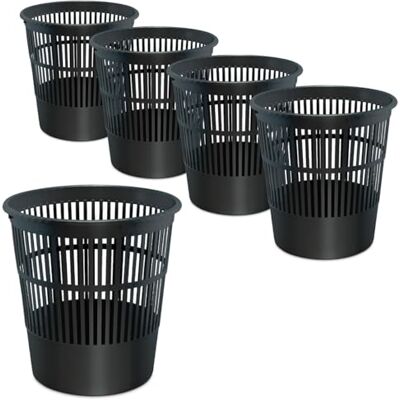 Waytex Set med 5 svarta papperskorgar i plast – papperskorgar i plast för skrivbord, sovrum – kapacitet 16 L – färg svart Waytex Set med 5 svarta papperskorgar i plast – papperskorgar i plast för skrivbord, sovrum – kapacitet 16 L – färg svart