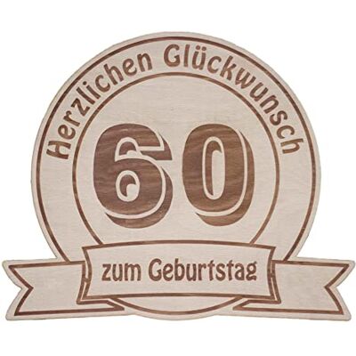 Holzgrusskarten Träskiva till födelsedag, graverad träbräda med jubileumsnummer, födelsedagspresent, storlek: 20 cm, gratulationer – 60-årsdag Holzgrusskarten Träskiva till födelsedag, graverad träbräda med jubileumsnummer, födelsedagspresent, storlek: 20 cm, gratulationer – 60-årsdag