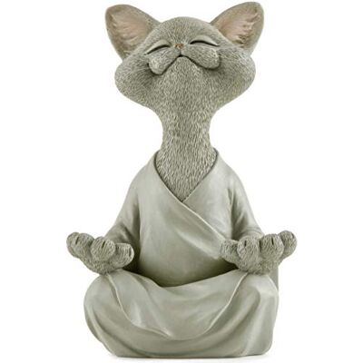 JFSM INC. Nyckfull grå Buddha katt statyett meditation yoga samlarobjekt Happy Cat Collection kattälskare gåvor för kvinnor, kattälskare gåvor för män JFSM INC. Nyckfull grå Buddha katt statyett meditation yoga samlarobjekt Happy Cat Collection kattälskare gåvor för kvinnor, kattälskare gåvor för män