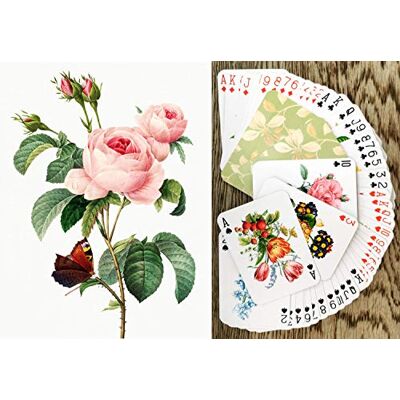 FLONZGIFT Blommor rosor spelkort (Poker Deck 54 kort alla olika) vintage graden blommor rosor vilda blommor graveringsmålning av Redoute FLONZGIFT Blommor rosor spelkort (Poker Deck 54 kort alla olika) vintage graden blommor rosor vilda blommor graveringsmålning av Redoute