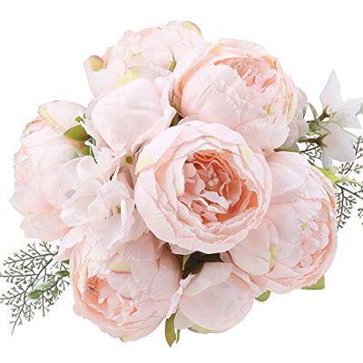 Flojery Silke Pion Bukett Vintage Konstgjorda pioner Blomma för Hem Bröllop Fest Dekor (1 st, Persika Rosa) Flojery Silke Pion Bukett Vintage Konstgjorda pioner Blomma för Hem Bröllop Fest Dekor (1 st, Persika Rosa)
