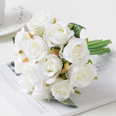 Aiinoo 12 st konstgjorda rosor enkel stam falsk silkesblomsterarrangemang bukett verklig touch för hemmafest bröllopsdekoration (vit) Aiinoo 12 st konstgjorda rosor enkel stam falsk silkesblomsterarrangemang bukett verklig touch för hemmafest bröllopsdekoration (vit)