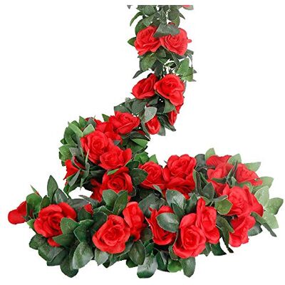 LESING Rosgirlanger, konstgjorda rosor, 4 st (28,8 fot) falska silkesblomgirlanger med grönskande växter, bröllop, hängande blomma, vinrankor, girlanger för hem, kontor, båge, trädgårdsdekoration LESING Rosgirlanger, konstgjorda rosor, 4 st (28,8 fot) falska silkesblomgirlanger med grönskande växter, bröllop, hängande blomma, vinrankor, girlanger för hem, kontor, båge, trädgårdsdekoration