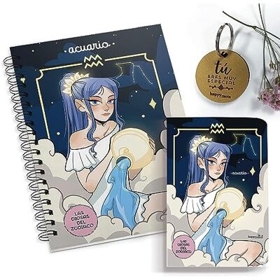 HappyMots Pack Presentförpackning Horoskop A5 anteckningsbok + A6 anteckningsbok + nyckelring Du är speciell Zodiac Sign: AQUARIUS Original gåva att överraska HappyMots Pack Presentförpackning Horoskop A5 anteckningsbok + A6 anteckningsbok + nyckelring Du är speciell Zodiac Sign: AQUARIUS Original gåva att överraska